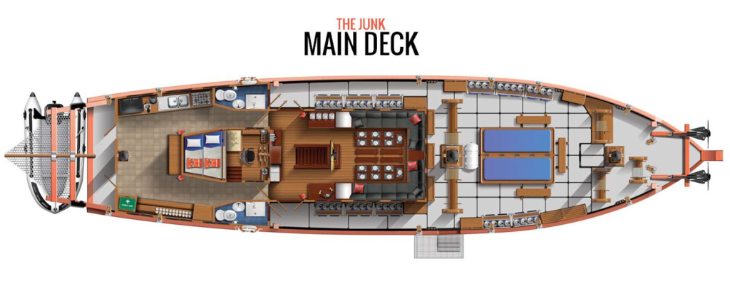 Main deck layout of The Junk liveaboard