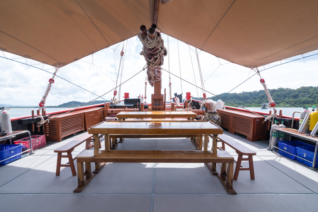 Spacious outdoor deck aboard The Junk liveaboard