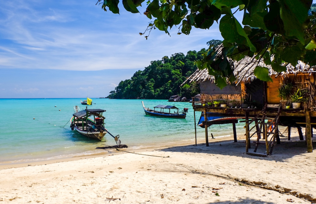Traditional Moken village house on the beach in the Surin Islands, Thailand