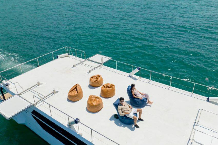 Sun deck area on the Maxwell speedboat viewed from above
