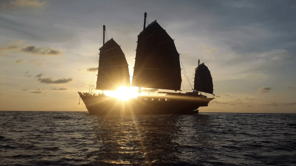 Liveaboard dive boat in the Similan Islands during sunset